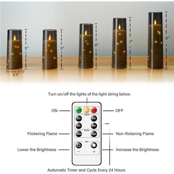 Flameless LED Candles with Timer 5 Pc Flickering Flameless Candles for Romantic - Picture 5 of 7